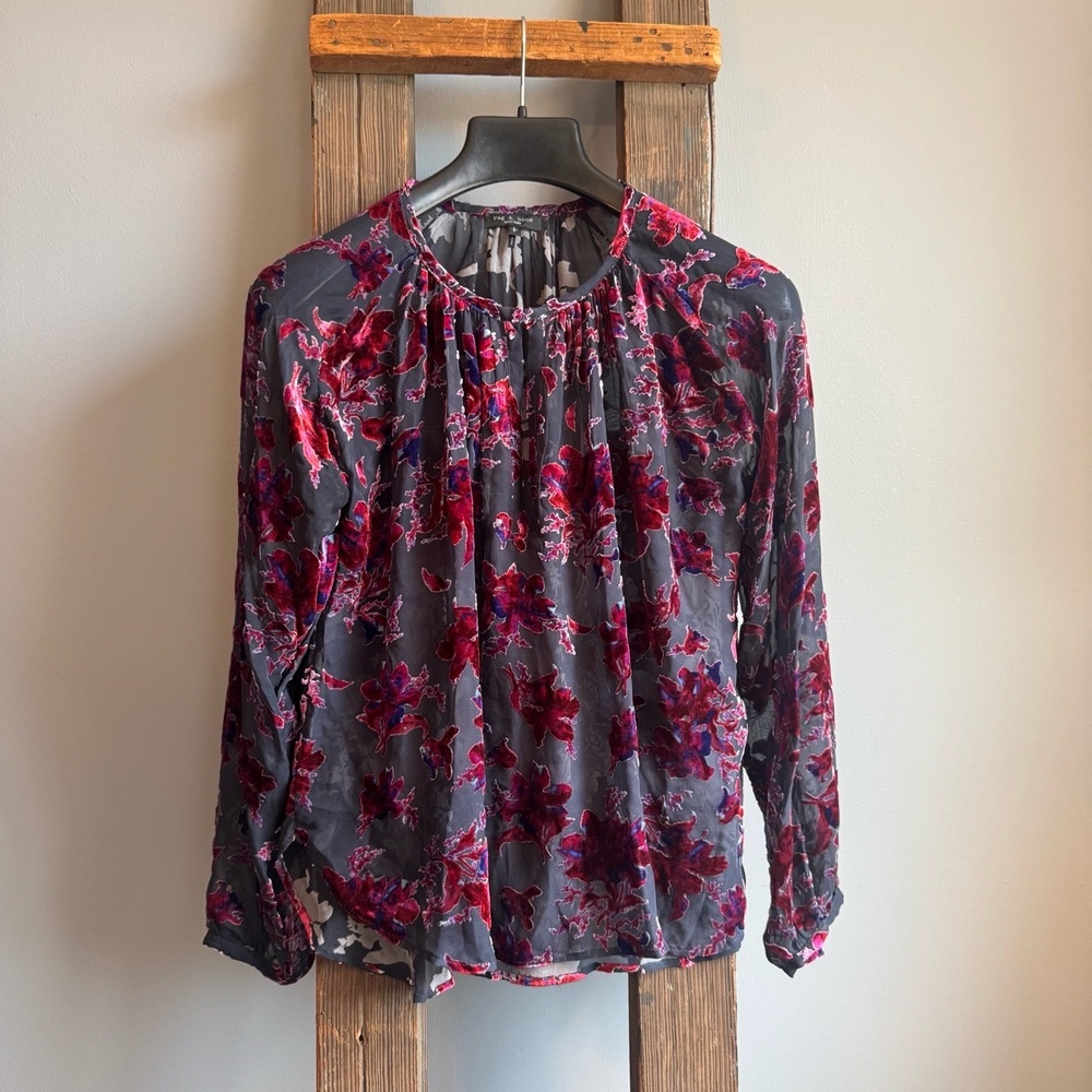 Rag &‎ Bone Blouse Womens Size Small Floral Sheer Velvet Burnout Romantic Boho